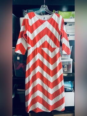 Dainty Jewells Coral and White Chevron Swim Dress